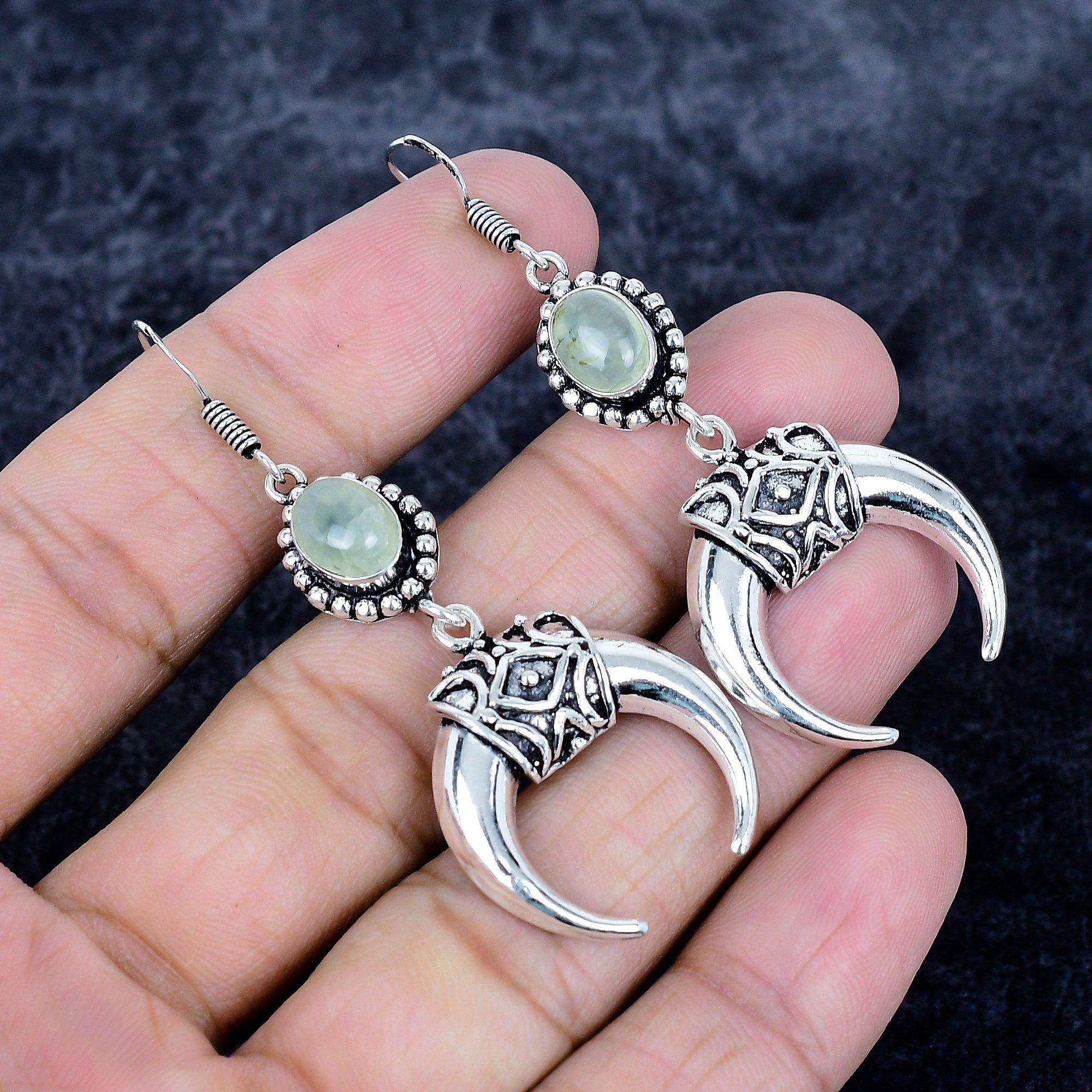 

Prehnite Gemstone Handmade 925 Sterling Silver Jewelry Earring 2.36 MM-3473