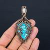 Blue Turquoise, Moonstone Gemstone Pure Copper Wire Wrapped Designer Handmade Pendant Jewelry Gift For Her