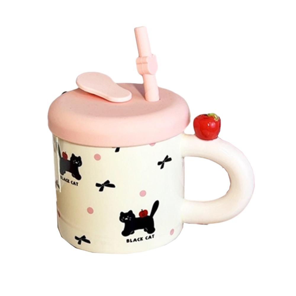 Cute Cat Pattern Cute Drinking Cup with Straw Cartoon Cat Drinkware  for Best Friend
