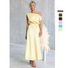 Europäisches und Amerikanisches Sommerbankett Schrägschulter Schulterfrei Sexy Unifarben Schnürung Temperament Kleid 71