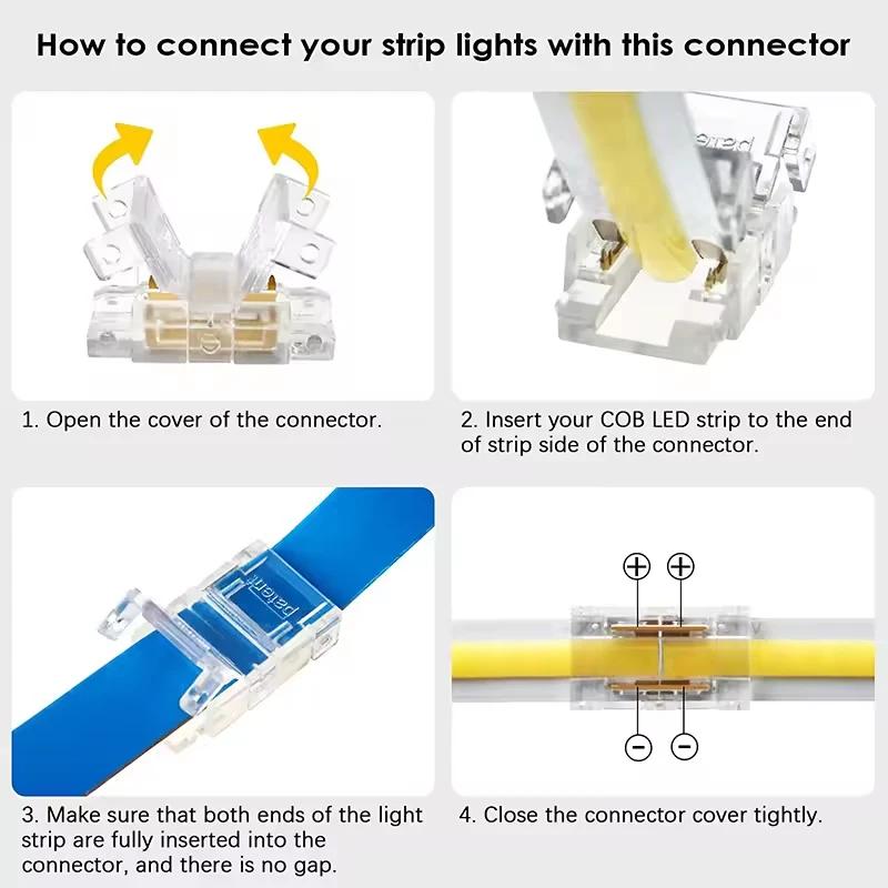 COB Mini Led Light Strip Wire Connectors 2 Pin Connection SolderlessCOB 8mm LED Strip To Strip Wire Connector