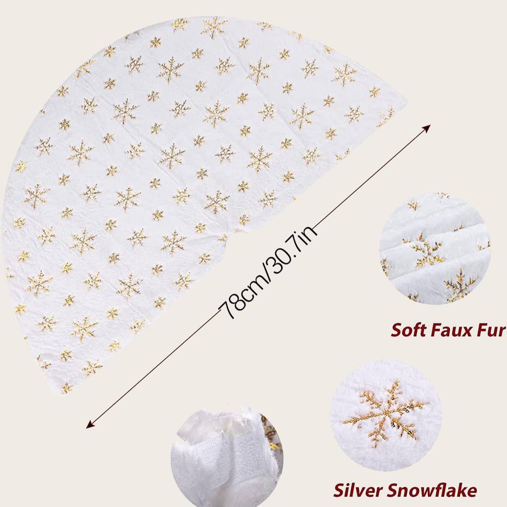 1pc-78cm Christmas Tree Skirt Faux Fur Carpet Golden Snowflake White Plush Mat For Home Xmas Tree New Year Decor Apron Ornament