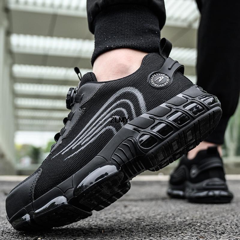 Rotary Buckle Work Sneakers Men Industrial Puncture-Proof Anti-smash Steel Toe Shoes Man Air Cushion Protective Safety Boots New