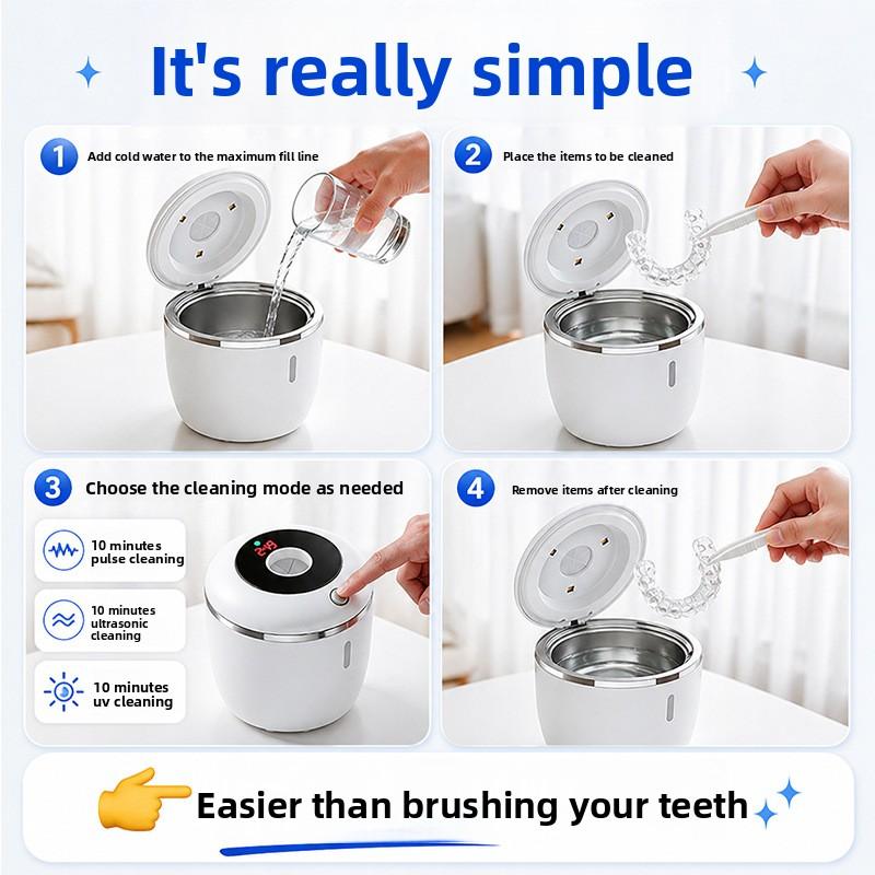 Small Ultrasonic Braces Cleaning Machine, Dentures, Jewelry, Household Automatic Ultraviolet Sterilization Cleaner