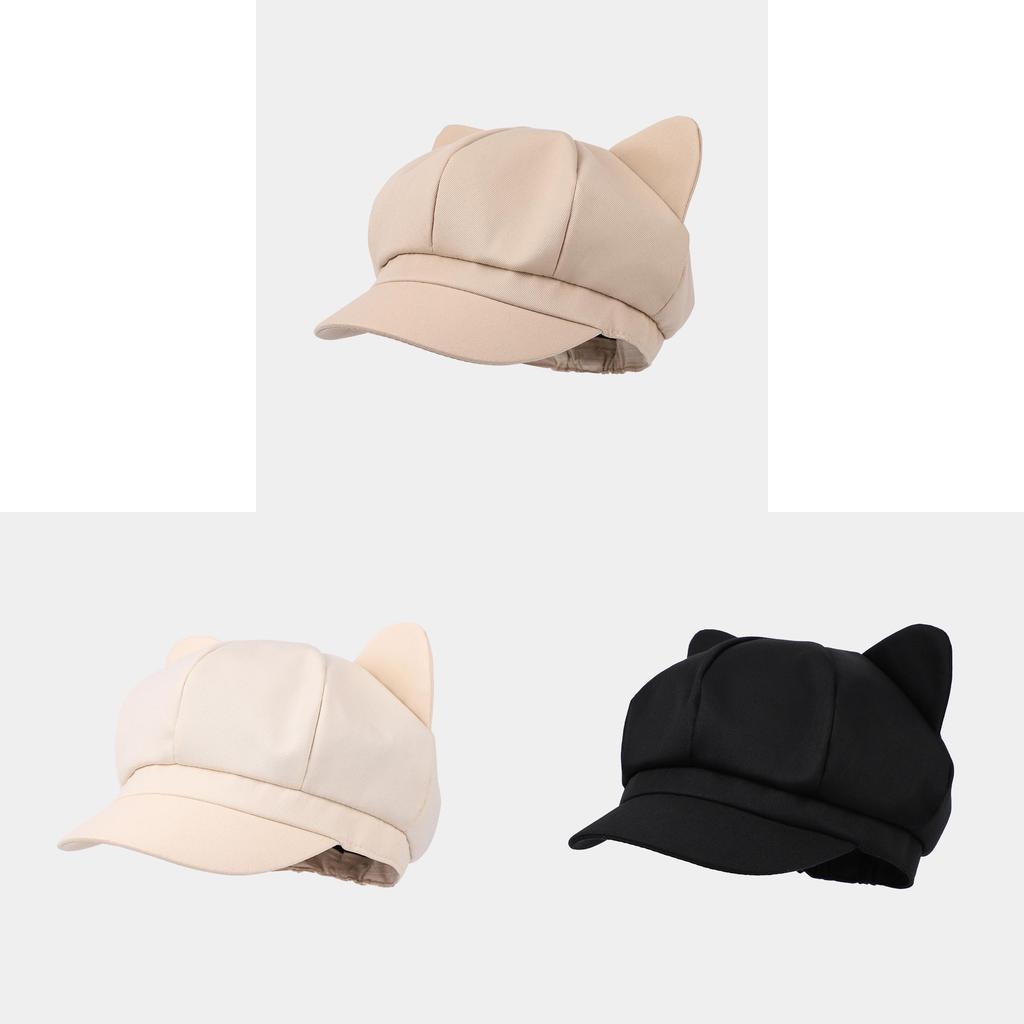 Cute Cat Ear Octagonal Hat For Women Summer Sun Protection Breathable Cotton Casual Style