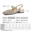 Baotou patent leather square toe low heel rhinestone buckle rear hollow Mary Jane shoes