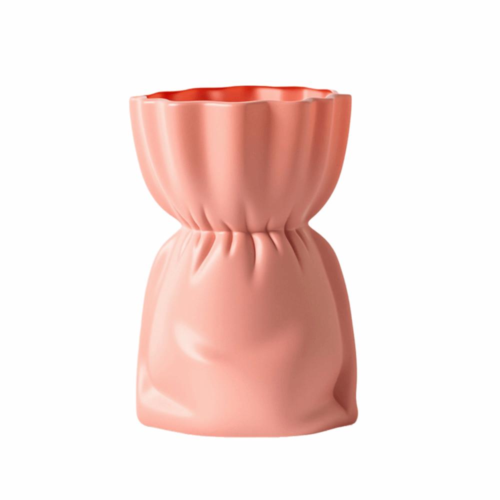 Bag Shaped Plastic Vase INS Style Flower Vase Desktop Ornament Bouquet Vase  Bedroom pink L