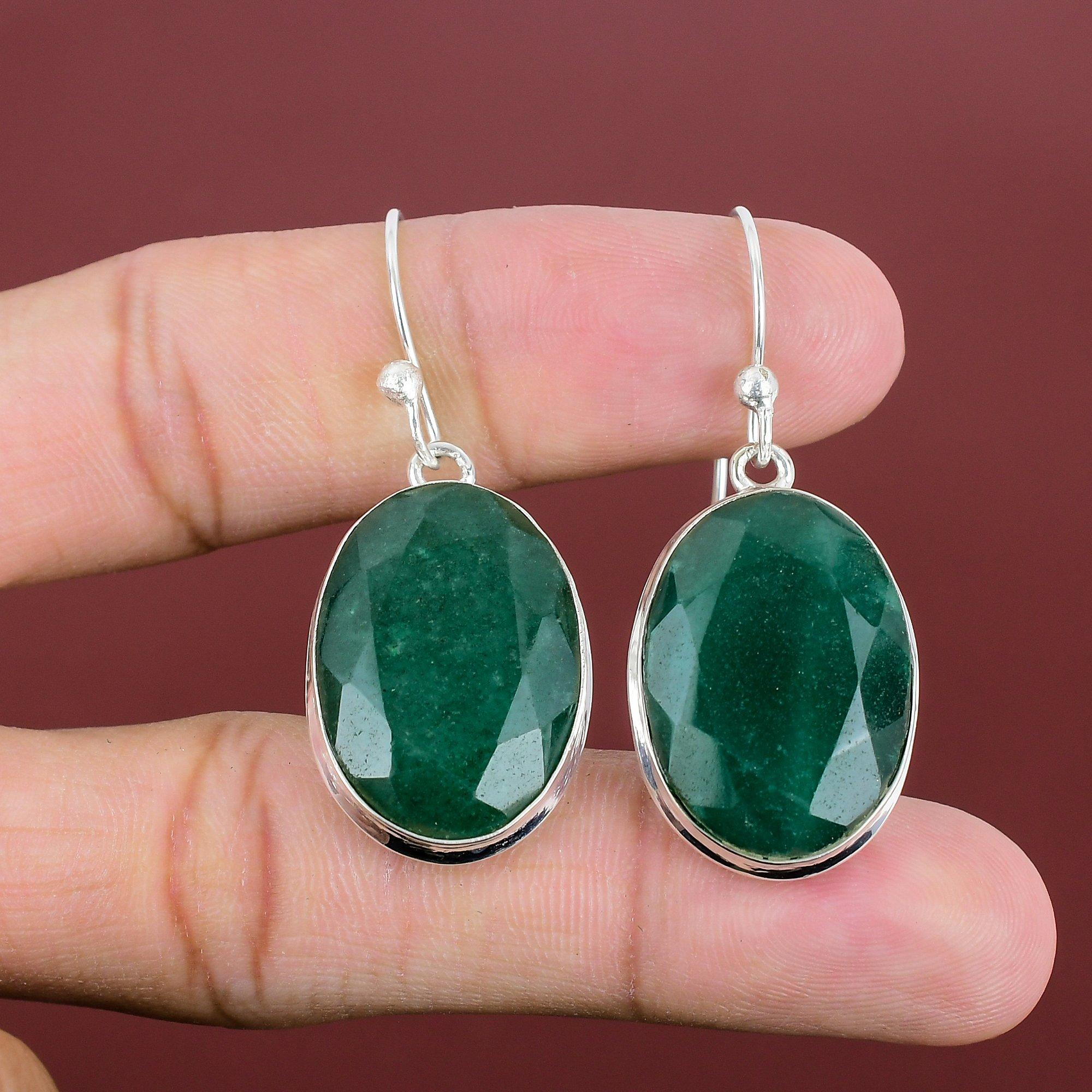 

Faceted Zambian Emerald Earring 925 Sterling Silver Earrings Birthstone Earring Designer Jewelry Handmade Gemstone Earrings Gifts For Mother