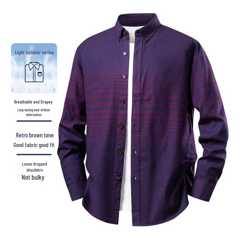 SHANSHAN Men s Striped Casual Long Sleeve Shirt L