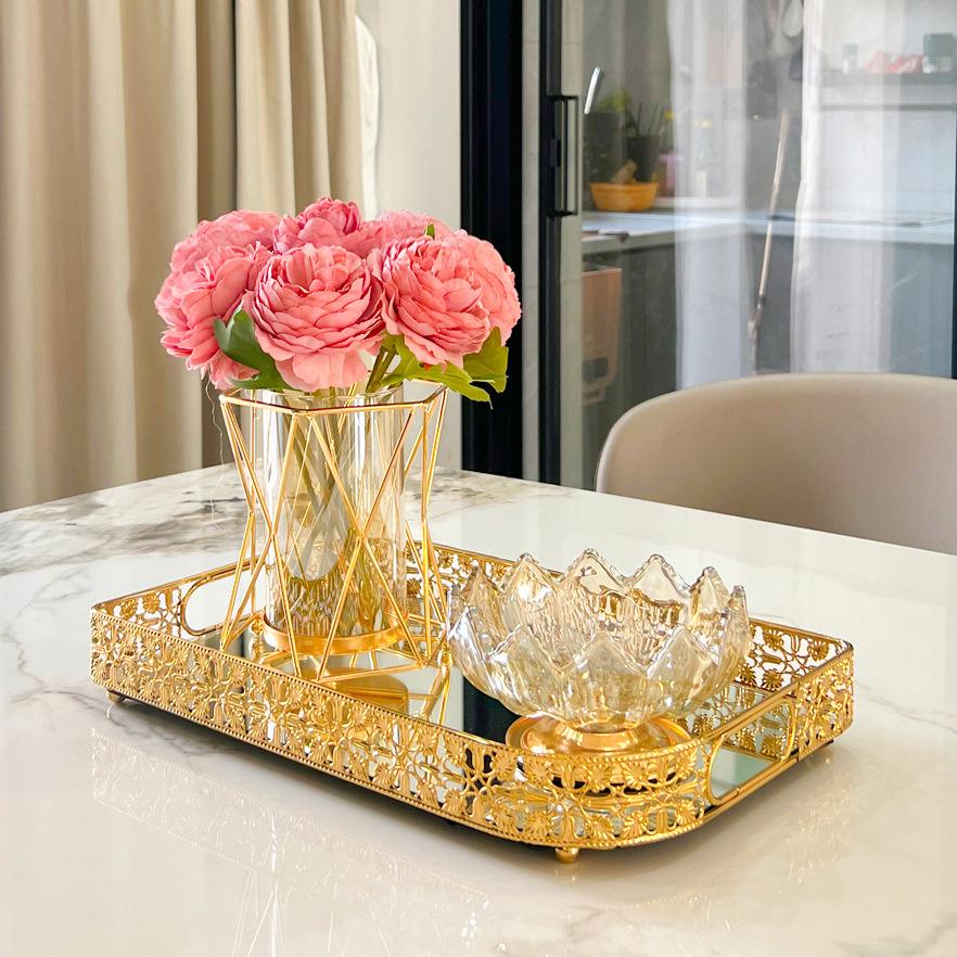 European Luxury Metal Glass Vase for Dry Flowers Nordic Living Room Table Decor