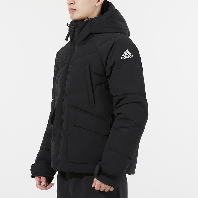 Adidas Big Baffle Zip-Up Hooded Down Jacket Men Outerwear Black GT6538