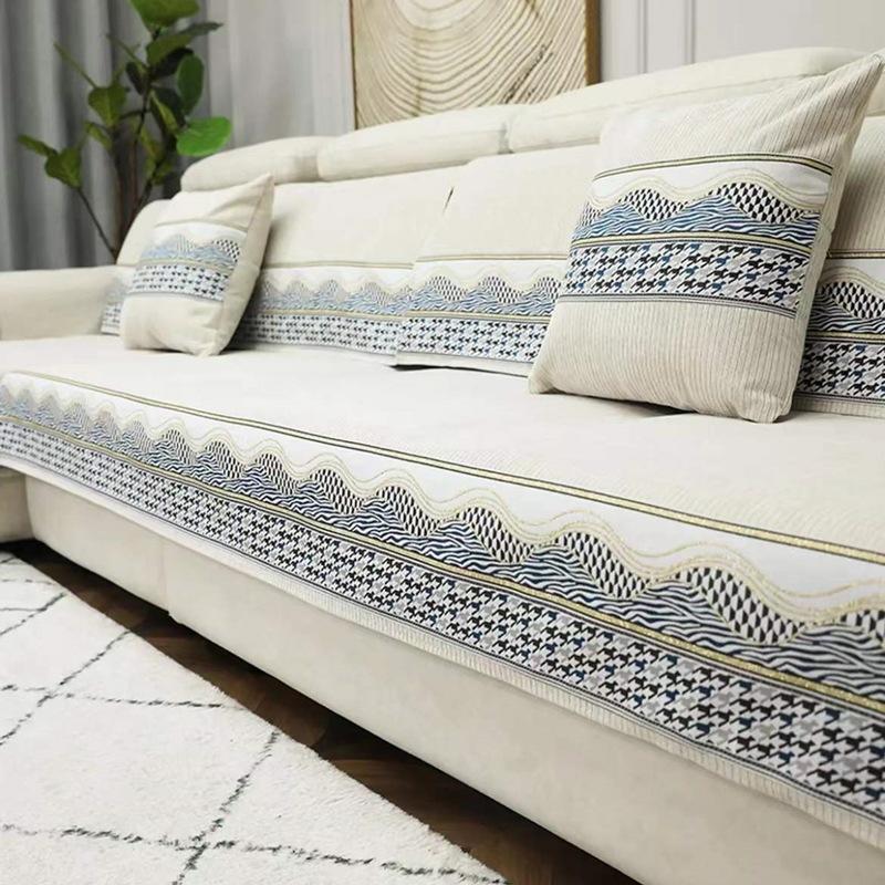 Chenier Sofa Cushion Four Seasons Universal Non-Slip High-End Sofa Cover Nordic Cushion Light Luxury Thousand Bird Grid Cover Cloth Towel