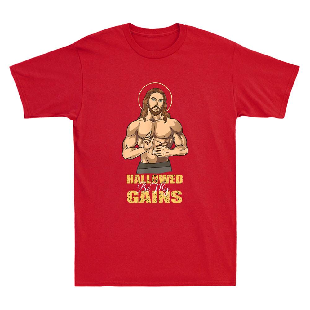 Hallowed Be Thy Gains Funny Jesus Weight Lifting Workout Vintage Unisexs Tshirt
