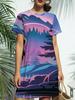 Women'S New Crew Neck Short Sleeve T-Shirt Dress. American Trend Digital Print. Casual ; Versatile for Spring And Summer. Elegant And Chic Womn'S E
