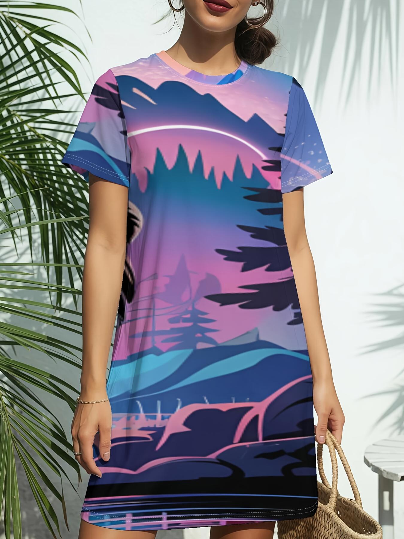 

Women S New Crew Neck Short Sleeve T-Shirt Dress. American Trend Digital Print. Casual ; Versatile for Spring And Summer. Elegant And Chic Womn S e XL дубильна кора