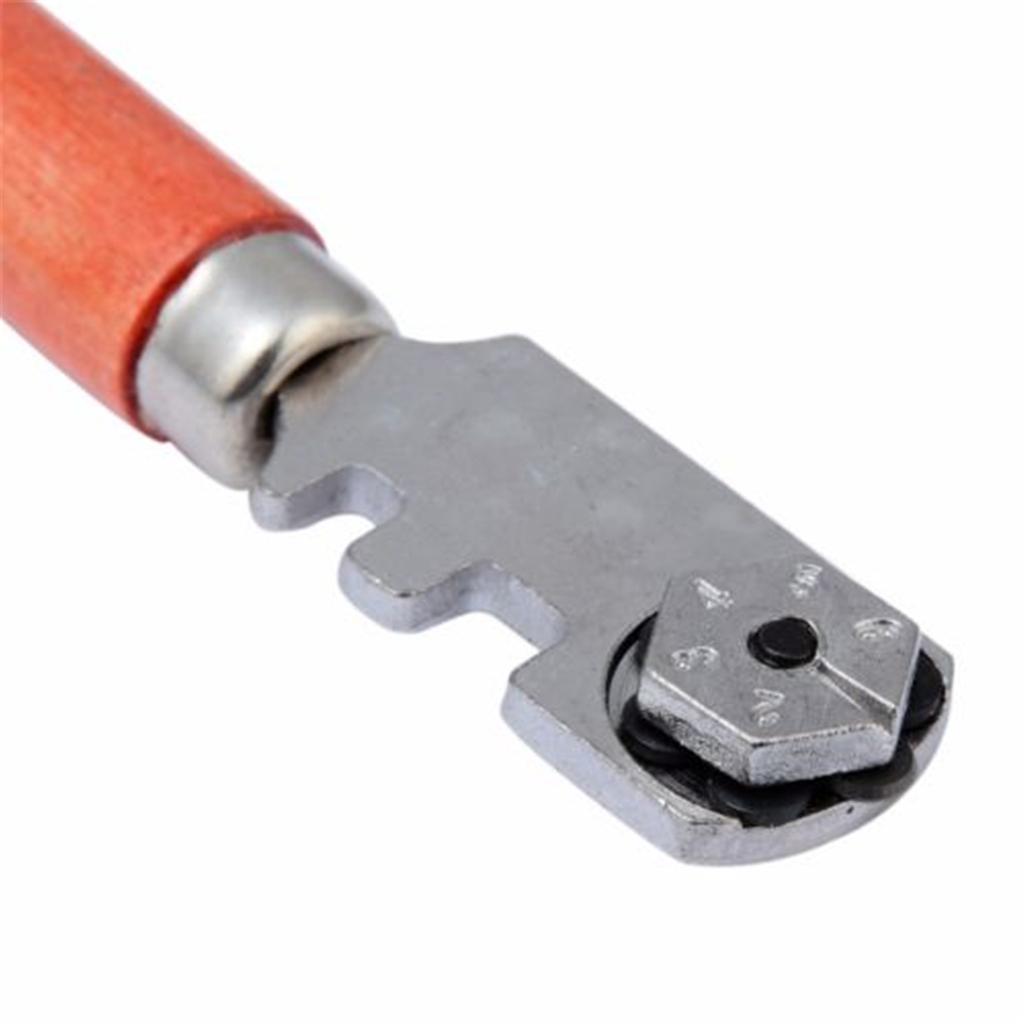 Multifunctional Portable Six-wheel Glass Cutter Round Handle High-strength Roller Mahogany Round Flat Cutting Tool Glass Knife