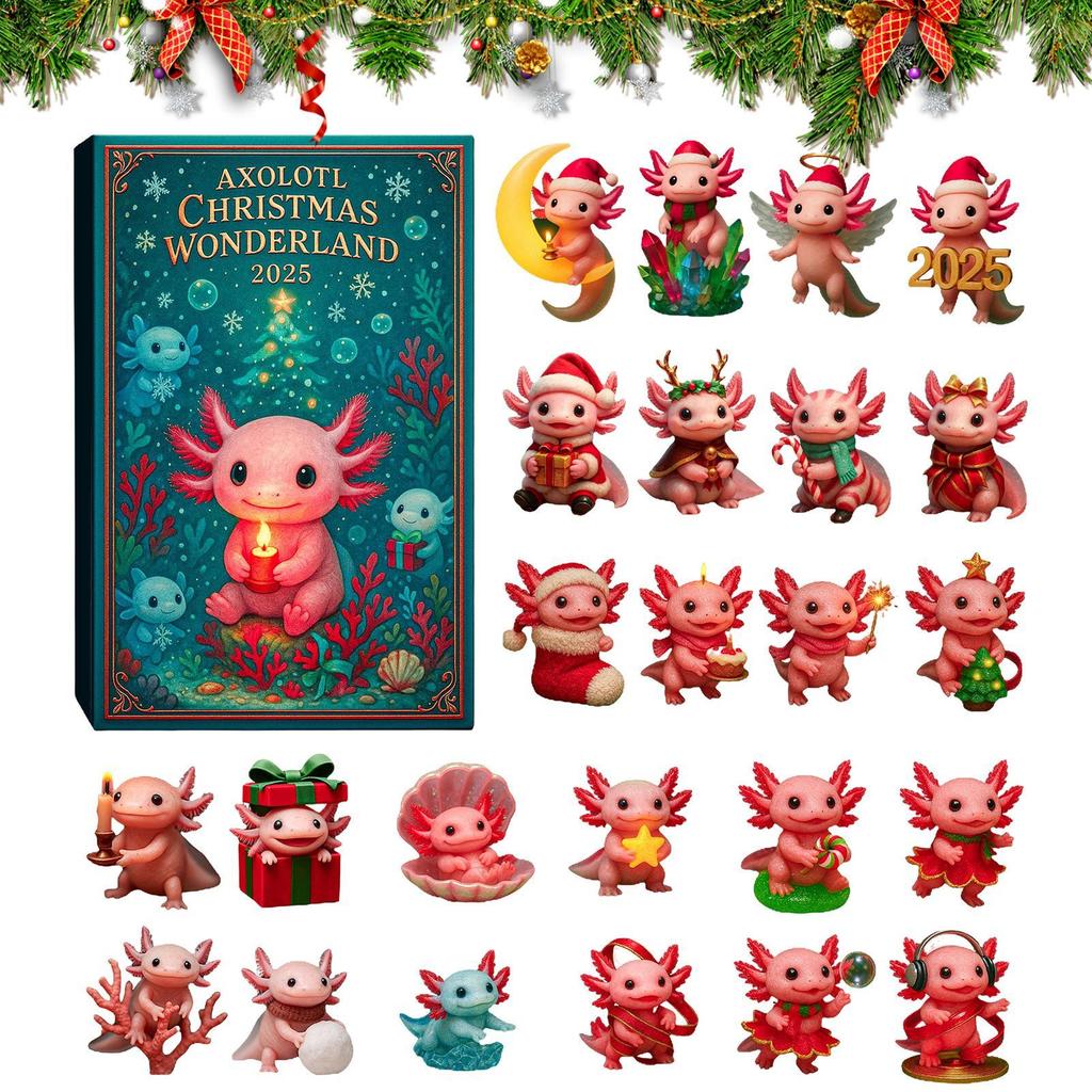 2D pink Salamander Advent Calendar 24 Acrylic 2D Salamander Figurine Pendant 24 Days Christmas Countdown Calendar Christmas Gift