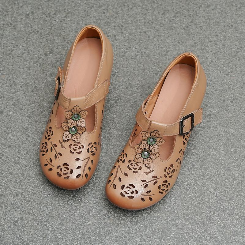 

Sandals women s new women s shoes summer first-layer cowhide thick heel breathable small leather shoes retro one-pedal hole shoes 41 верблюд