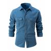 Autumn Winter European Size Lapel Pocket Buttons Shirt Men's Washed Elastic Pure Cotton Business Men Long Sleeve Shirts
