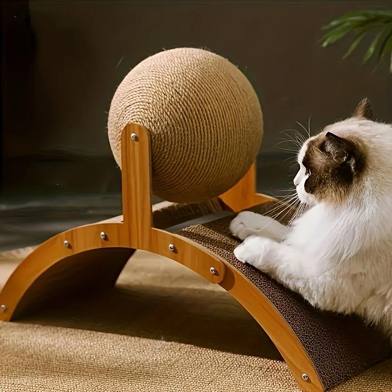 Wear-Resistant Cat Scratch Toy Set - Corrugated Paper Ball & Vertical Column Grinding Claw Board Scratch Board for Feline Play