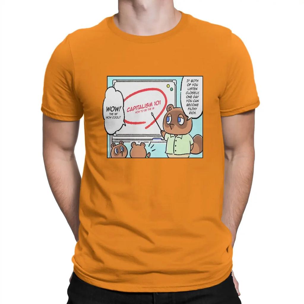 Casual Tom Nook Teaches Life Lessons T-Shirts Men Cotton T Shirts Animal Funny Crossing Timmy Game Short Sleeve Birthday Present
