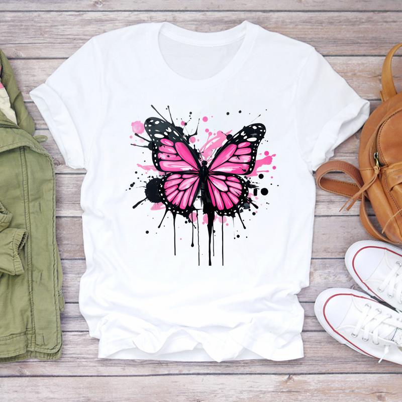 (Asian Size) T Shirt Lady Female Top Short Sleeve T-shirts Casual Printed trend butterfly style Clothing Women Fashion Graphic Tee