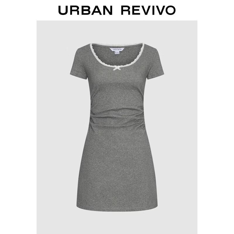

UR 2026 Spring Casual Color-Block Lace Trim Round Neck Dress XS