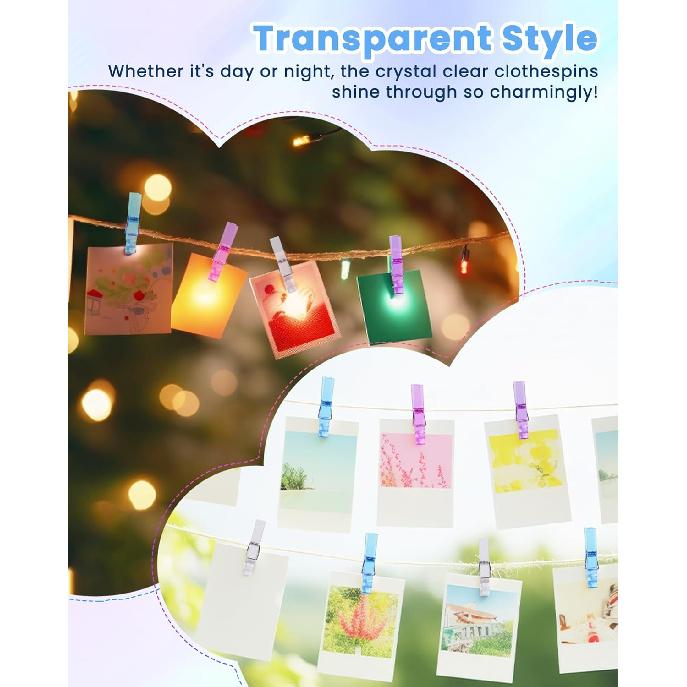 60PCS Clear Clothes P for Baby Shower Games Boy Girl, Transparent Acrylic Clothes Pin Bulk, 1.4'' Mini Clothesp for Photos, DIY Crafts, Baby Shower