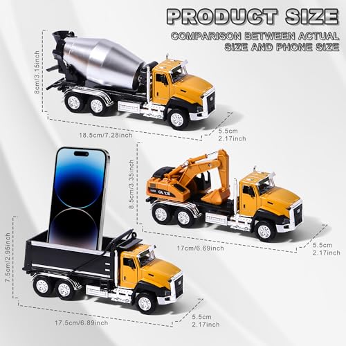 AIUAZA 1/50 Scale Diecast Engineering Construction Vehicles, Dump Truck, Excavator, Mixer, Alloy Collectible Model Car, Boys' Door Opening Pull Back V
