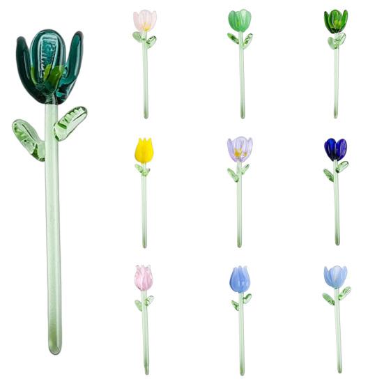 Mini Glass Flower Ornament Handmade Colored Glass Flower Miniature Collectible Tiny Flower Decoration for Table Centerpiece Bookshelves Micro