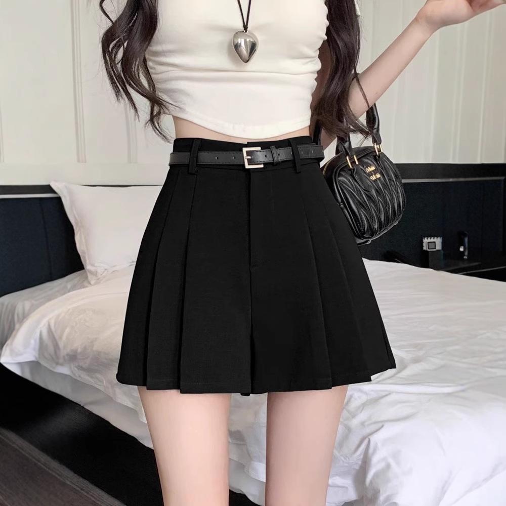 Grey Suit Shorts for Women Summer Pleated Skirt Trousers High-Waisted A-Line Slimming Loose Wide-Leg Casual All-match Versatile Casual Trousers