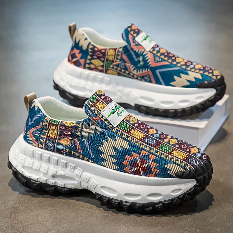 Men's Shoes Spring New Breathable Embroidered Dad Shoes Thick Sole Heightened Lazy Pedal Casual Sports Shoes Trendy Shoes