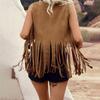 Women Vintage Sleeveless Faux Suede Fringe Vest Rivets Leather Western Boho Tassel Jacket Open Front Hippie Cardigan 2025
