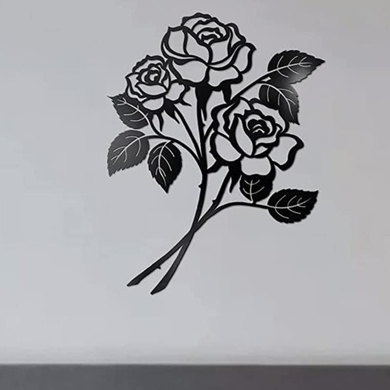 Rose Flower Metal Wall Art Decors Sculpture Black Flower Iron Wall Decoration Minimalists Wall Art Ornament Hanging Sign