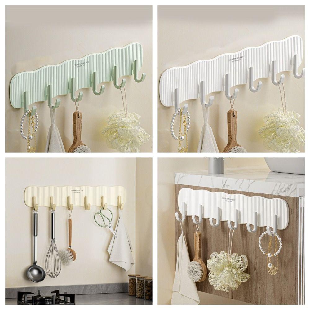 Wall Mounted Six Rows Hooks Heavy Duty Kitchen Storage Hook Towels Robe Hook  Home Organization