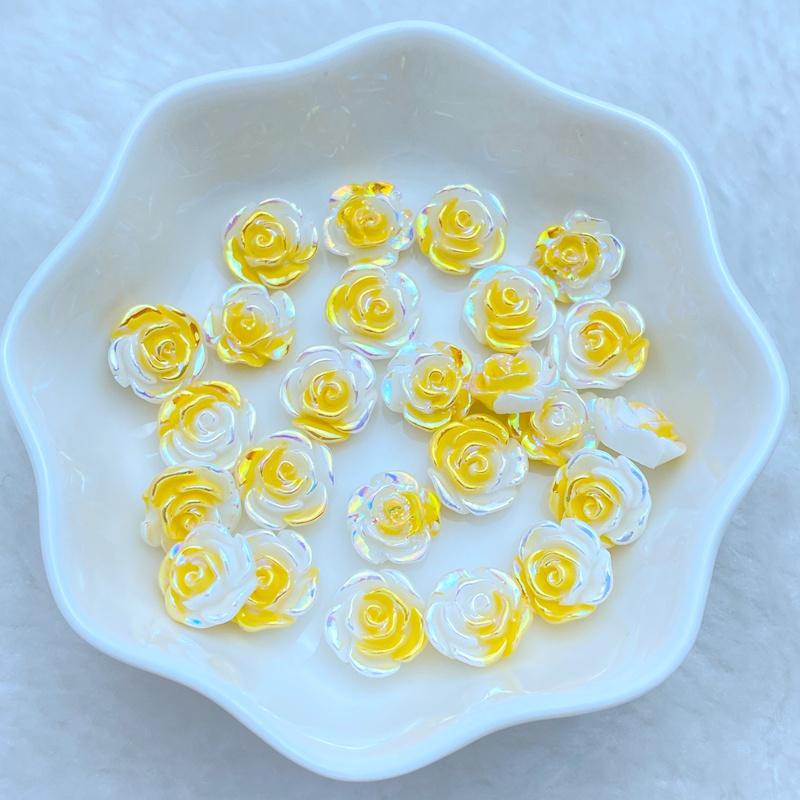 50Pcs New Cute Resin 10mm Mini Colorful Roses Flower Series Flat Back Manicure Parts Embellishments For Hair Bows Accessories