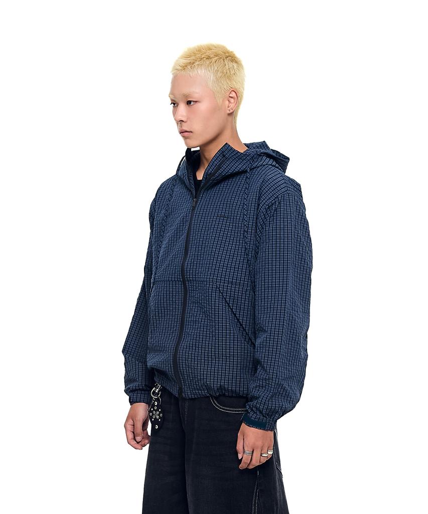 Aakam Karierte Kapuzenjacke (Marine)
