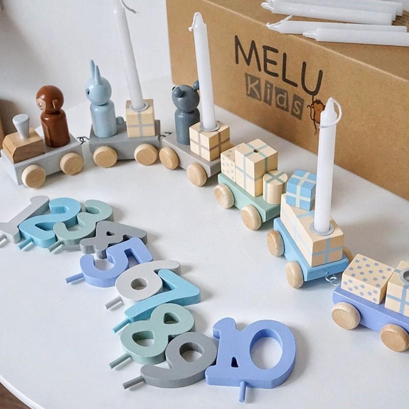 Baby Wooden Drag Digital Drag Small Train Building Block Shape Cognition Cartoon Animal Car Pairing Educational Toy