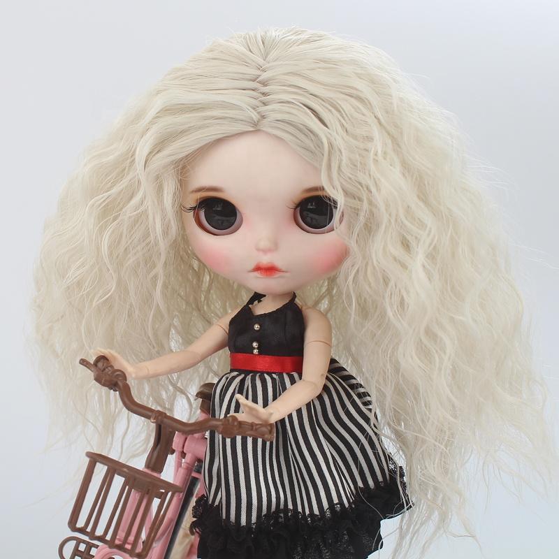 Machine Made Loose Kinky Curly Yaki Creamy-white Synthetic Hair for Blythes Doll 25cm Head Doll Wigs