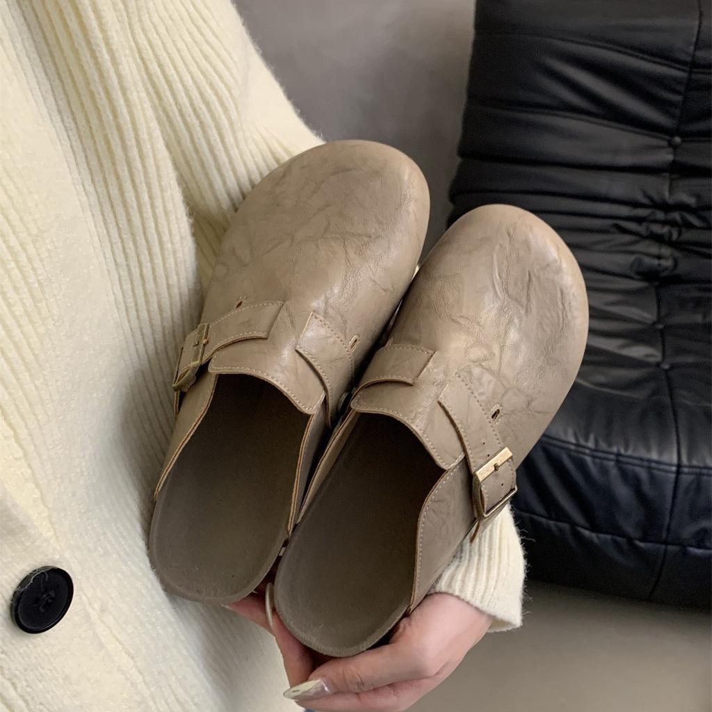 Platform slippers women's spring and autumn retro casual bag head half slippers women wear lazy shoes