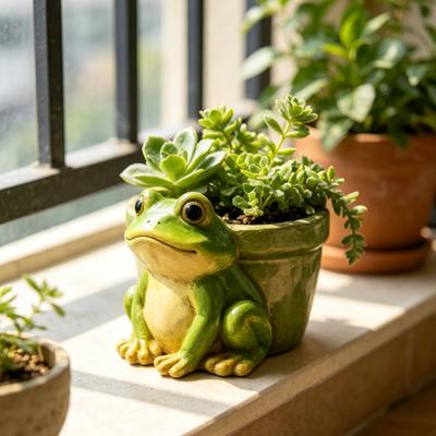 Frog Flowerpot, Decorative Resin Frog Planter, Fade-Resistant Herb Pot Garden Accent, for Home Decoration
