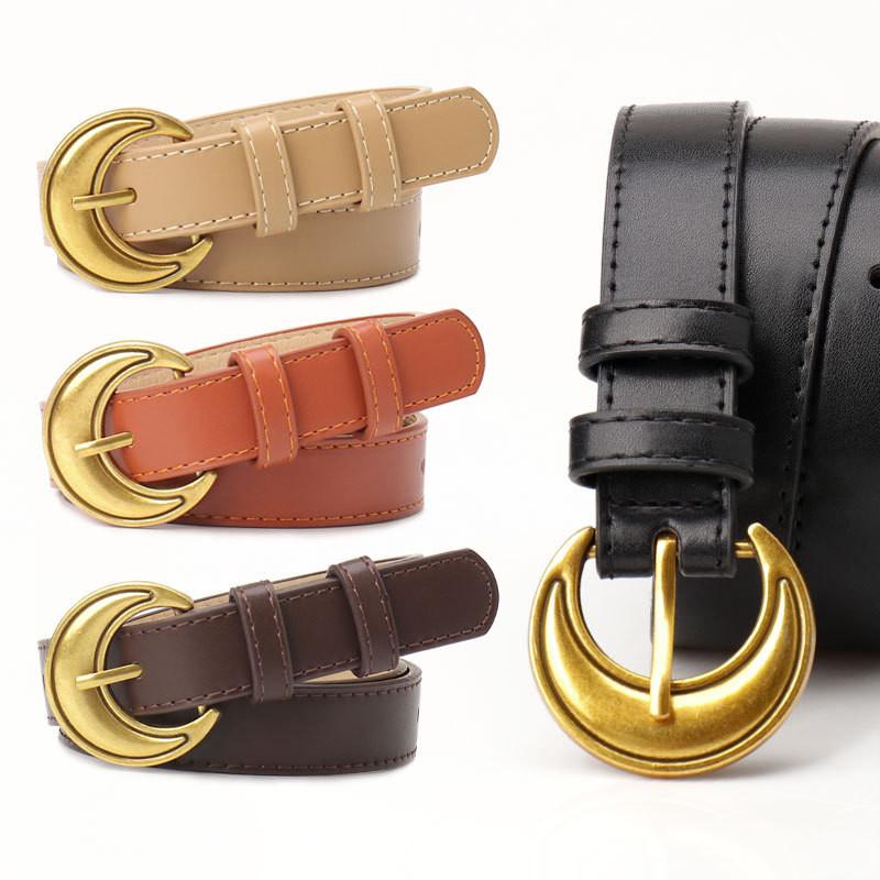 Retro Lunar Waist Belt For Women With Alloy Pin Closure And Minimalist Design For Daily Office Fashion