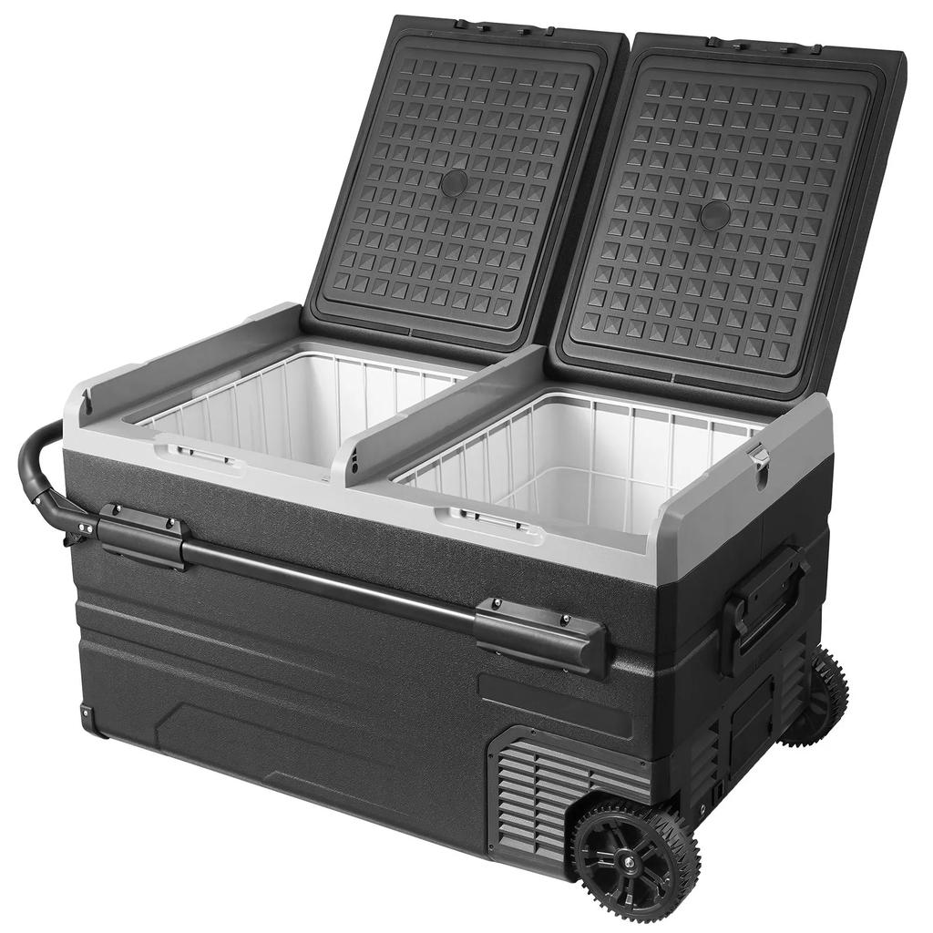 VEVOR Car Refrigerator, 12 Volt Car Refrigerator Fridge, 115 L Dual Zone Portable Freezer with Wheels and Handle, -4 degrees F-68 degrees F