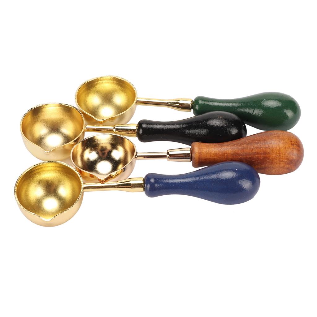 4Pcs Wax Melting Spoon Elegant Wax Sealing Stamp Melting Spoon with Wooden Handle for DIY Crafts Gifts Packaging