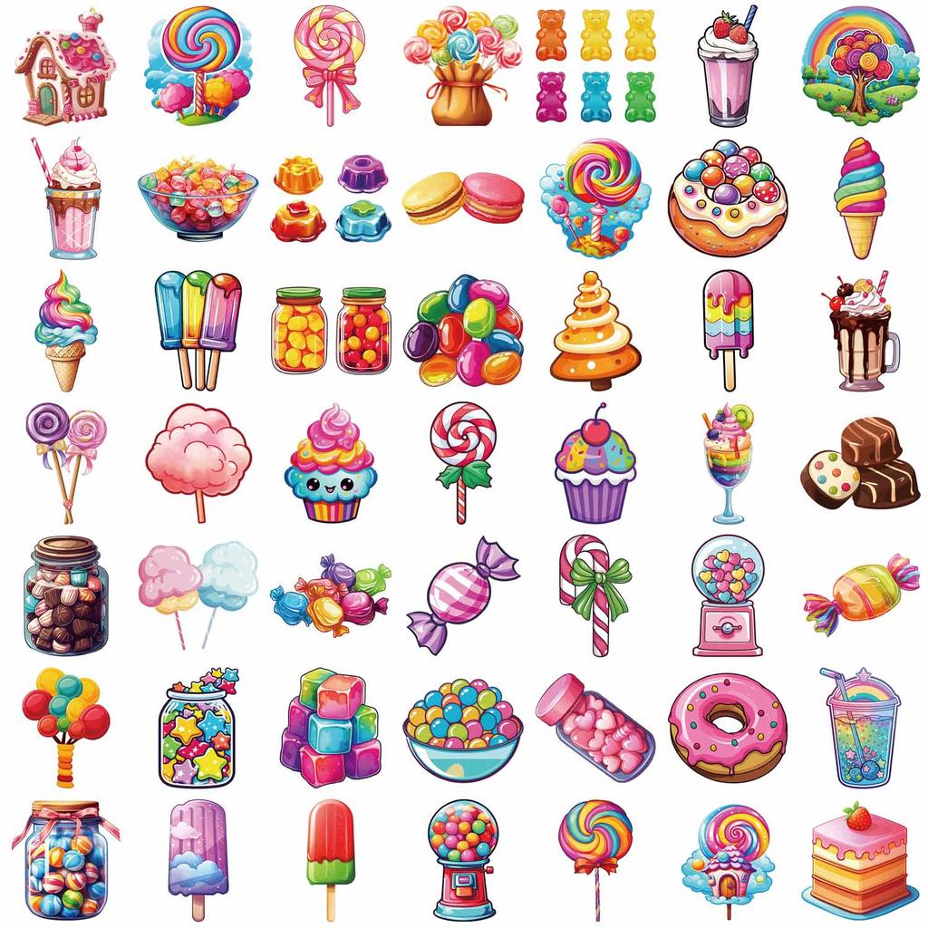 50Pcs Cute Colorful Candy Cartoon Stickers Scrapbooking Notebook Water Bottle Laptop Luggage Skateboard Car Sticker Toy Gift