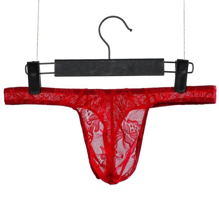 Low Waist Men'S Lace Thong Sex Exotic Lingerie Man G-String Ice Silk U Pouch Sheath Briefs Sissy Underpants Male Allure