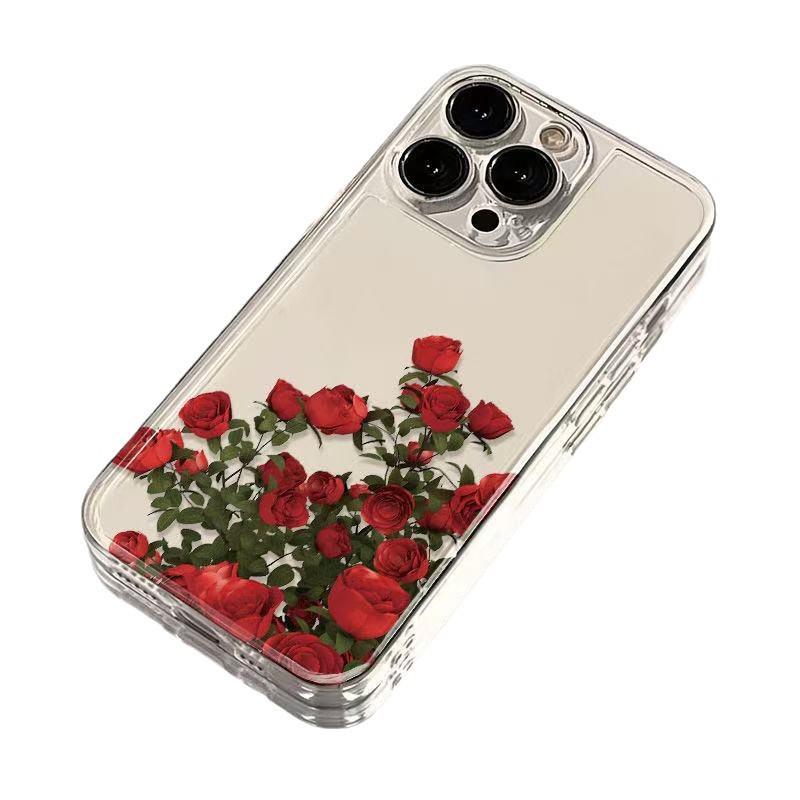Art red rose for iphone16promax mobile phone case transparent apple 15 anti-drop 14pro Japan and Korea 13x