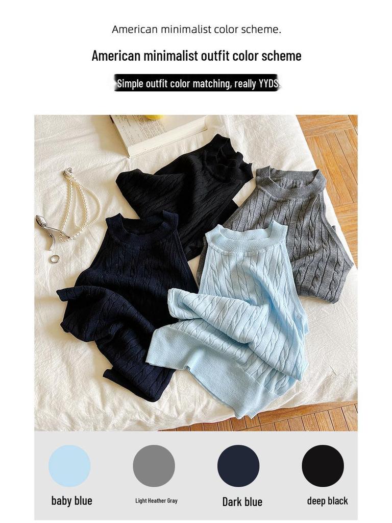 Damen Ärmelloses Neckholder Tanktop aus Weicher Maulbeerseide - Slim Fit Französischer Zopfstrick