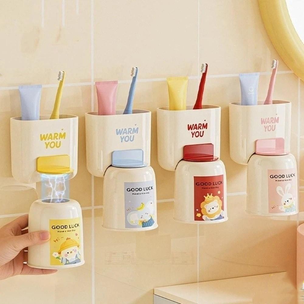 Süßer Wandmontierter Zahnbürstenhalter Stanzfreier Zahnpastaklip Mundspülbecher-Haken Badezimmer