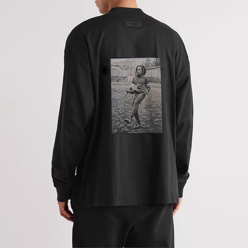 ESSENTIALS Co-Branded Three-Stripe Football Print Unisex Long-Sleeve Cotton Base Layer T-Shirt